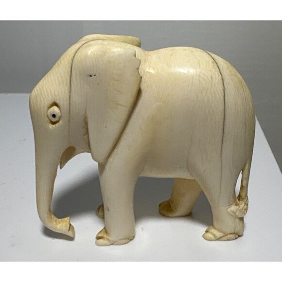 Elephant Miniature Sculpture Collectible Art Vintage Hand Carved 3 x 2.5" - Picture 3 of 6